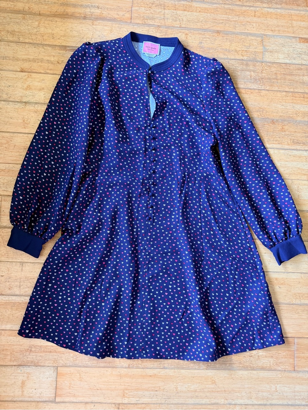 kate spade Navy Midi Dress with Pink Heart Print Accents